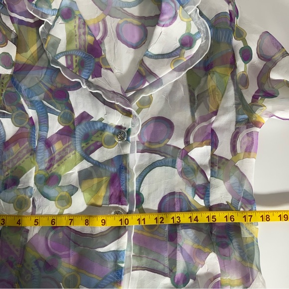 Y.R. Imports Floral Purple, Plum White, Blue Long Sleeve Semi-Sheer Blouse Sz - Picture 13 of 16